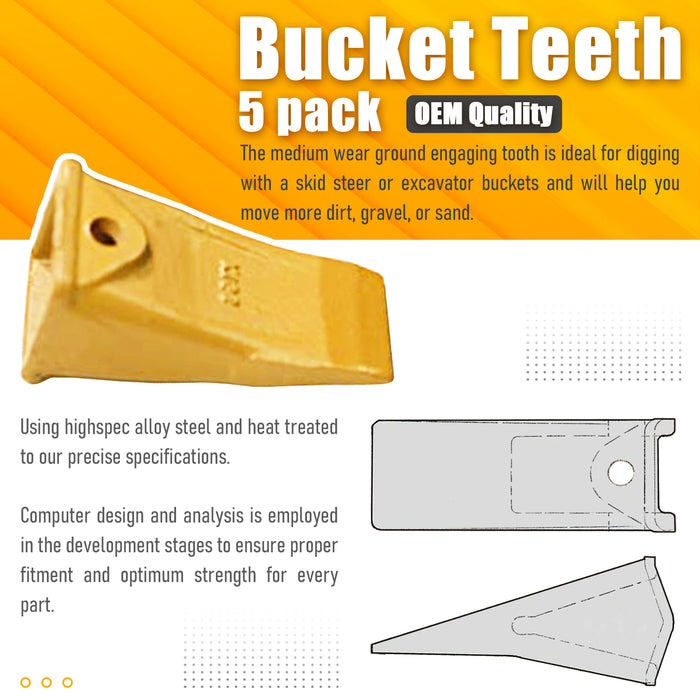 X156 5 Pack Dirt Teeth Hensley Style Bucket Teeth/Tooth & 5 P156 Roll Pins