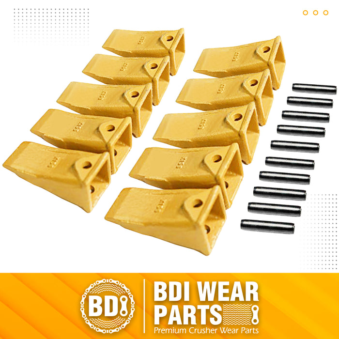 BDI Wear Parts 10 Pack X156 Dirt Bucket Teeth Hensley Style with 10 P156 Roll Pins for Skid Steer and Mini Excavators Fits 156 Series