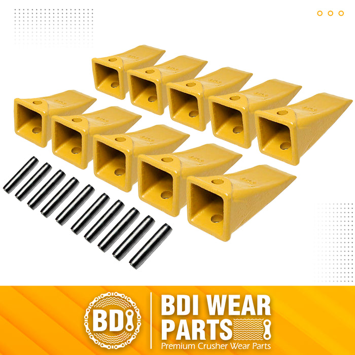 BDI Wear Parts 10 Pack X156 Dirt Bucket Teeth Hensley Style with 10 P156 Roll Pins for Skid Steer and Mini Excavators Fits 156 Series